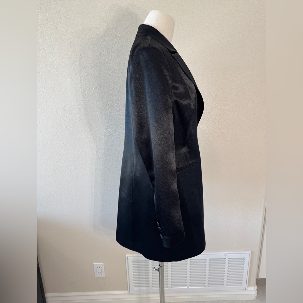 Aidan Mattox Black Satin Long Sleeve Blazer Dress - Picture 11 of 15